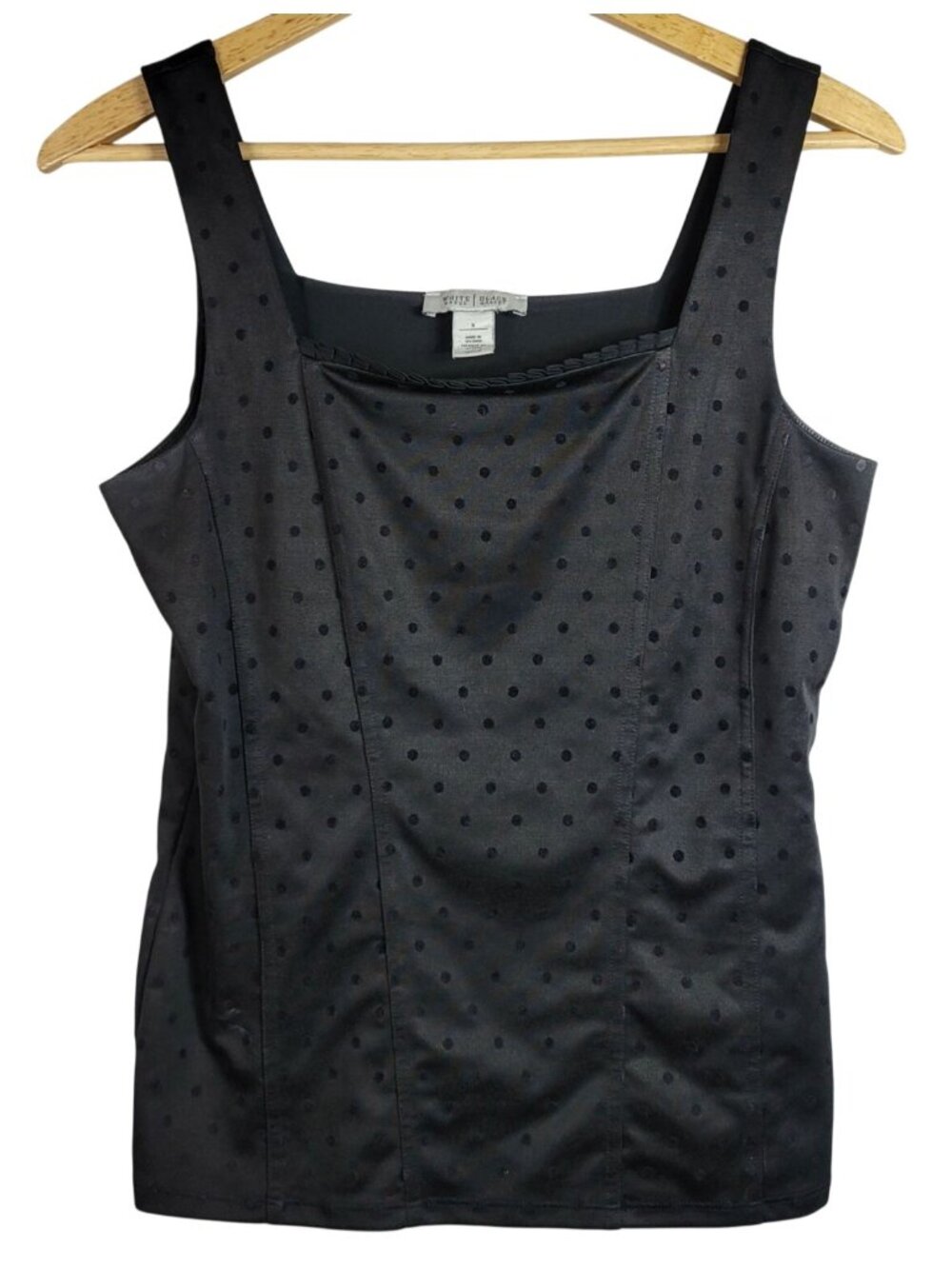 White House Black Market Top Black Small Sleeveless Ruffle Dot Square Neck Lined